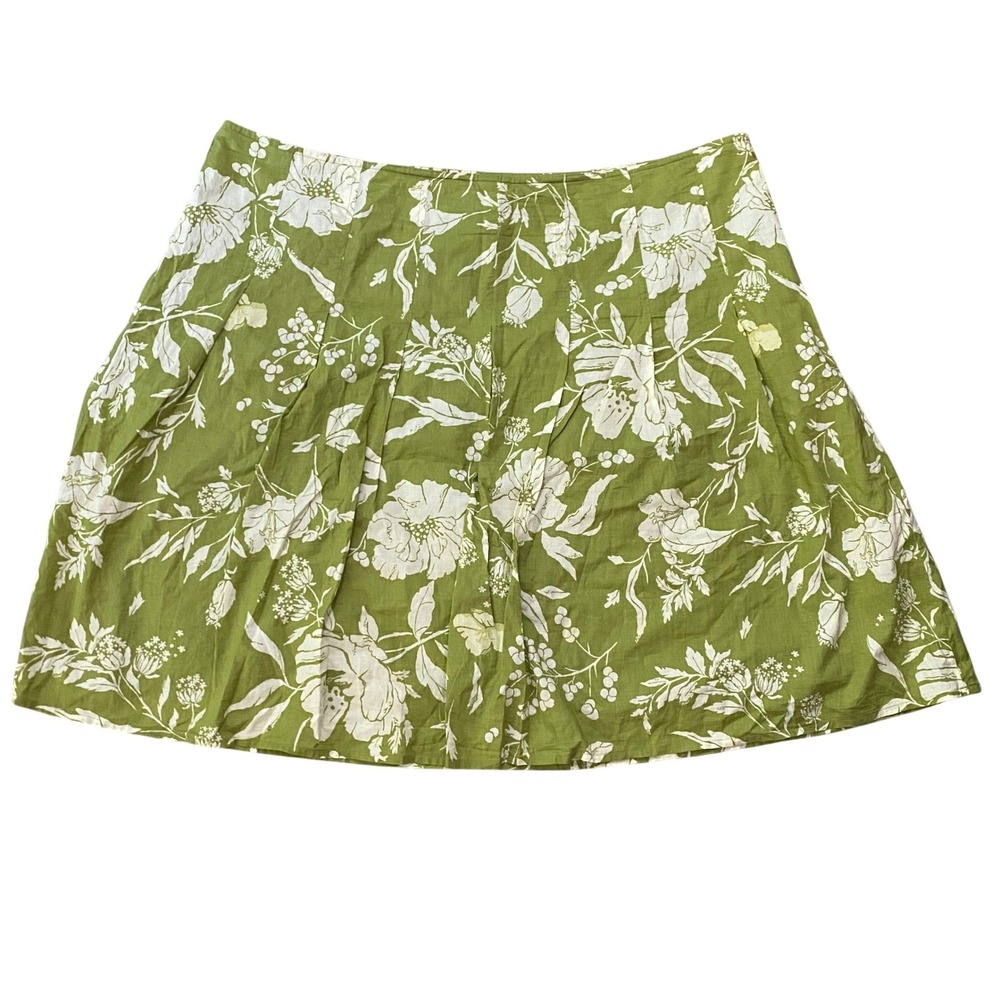 Old Navy Floral Mini Skirt Womens 20 Green Low Waist Cotton A-Line Botanical